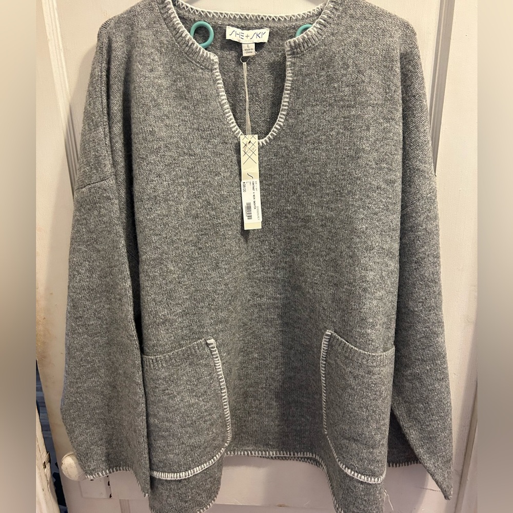She + Sky Soft Gray Knit Sweater